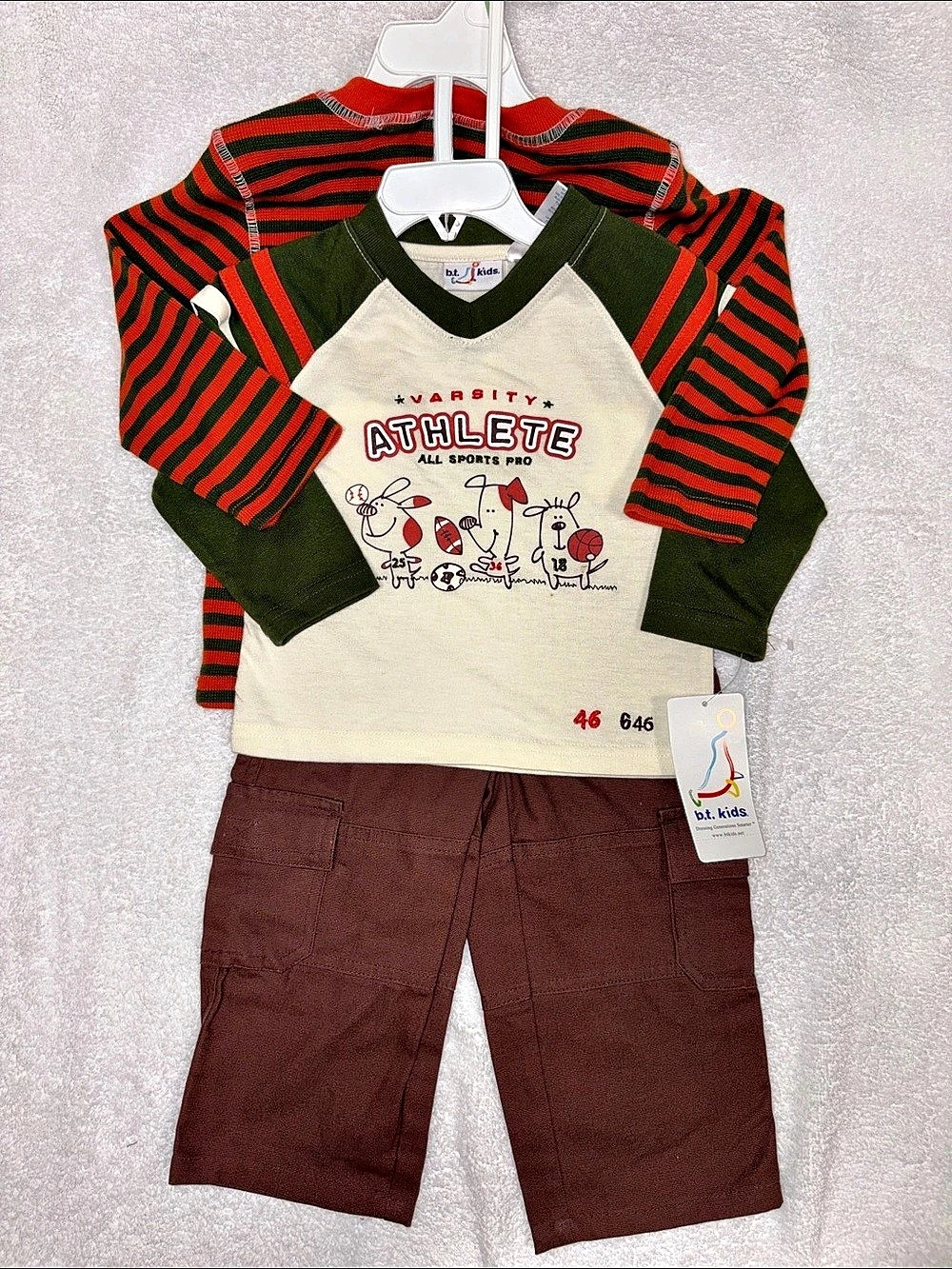 b.t. kids. Vintage 3-Piece set all sports pro shirts and cargo pants nwt 18m